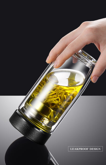 Double-Wall Glass Tea Infuser Bottle with 304 Stainless Steel Filter, 400/500ML