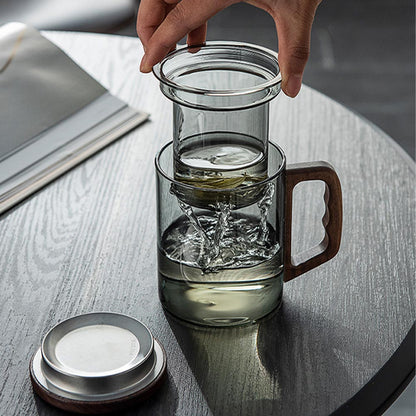 Zen Brew Master: Double-Wall Glass Tea Infuser with Elegant Wooden Handle