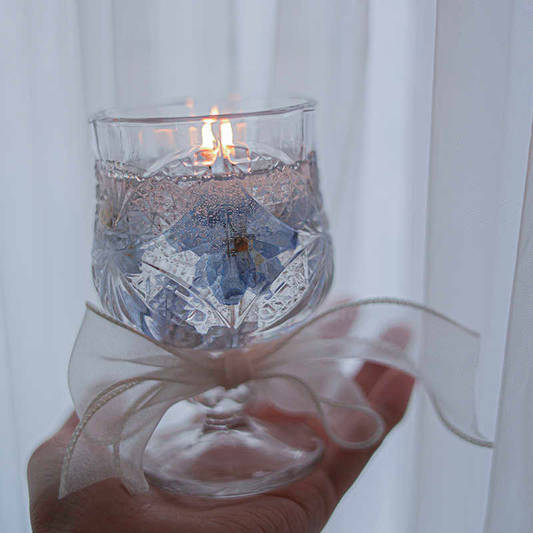 Handcrafted Decorative Glass Candle with Blue Floral Pattern - Four Seasons Collection