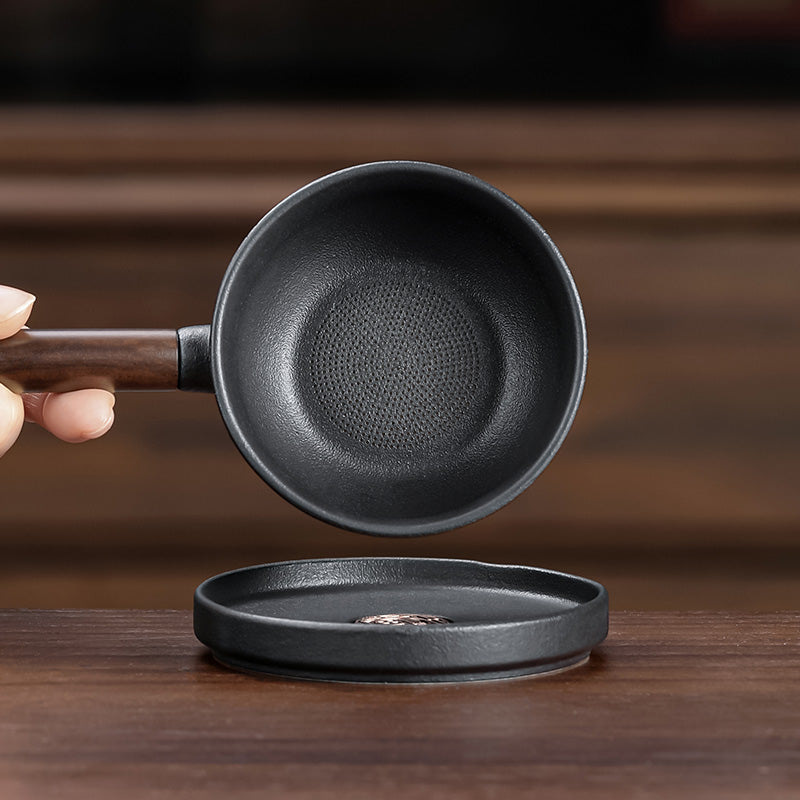 Artisanal Ceramic Tea Strainer with Wooden Handle
