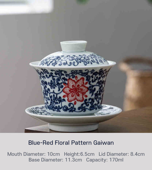 Blue & Red Vine Branch Floral Gaiwan