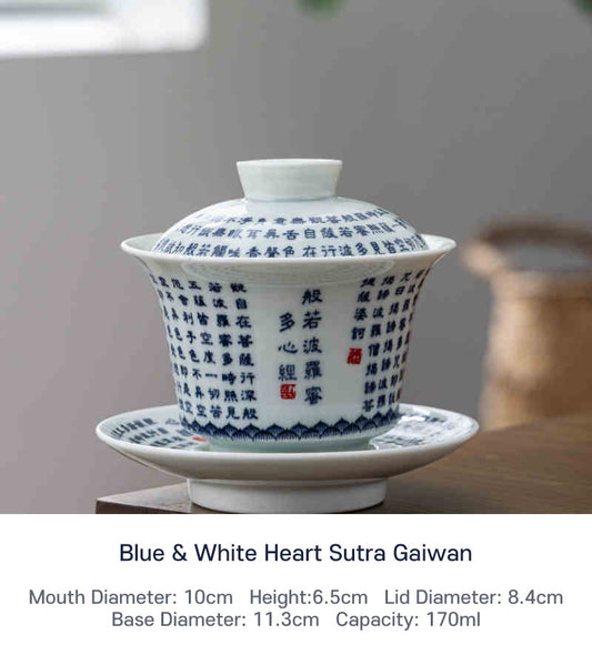 Blue & White Heart Sutra Gaiwan