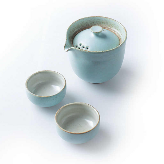 Handcrafted Light Blue Celadon Travel Tea Set with Gaiwan