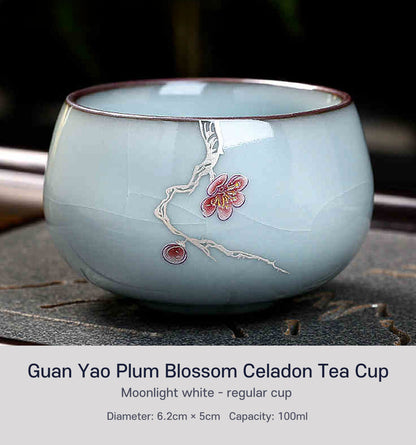 Guan Yao Plum Blossom Celadon Tea Cup-Moonlightwhite-regularcup