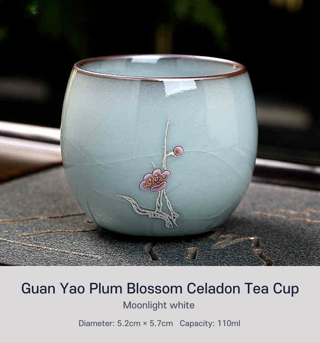 Guan Yao Plum Blossom Celadon Tea Cup-Moonlightwhite