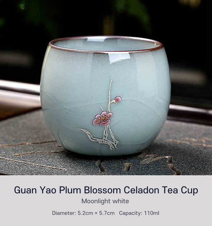 Guan Yao Plum Blossom Celadon Tea Cup-Moonlightwhite