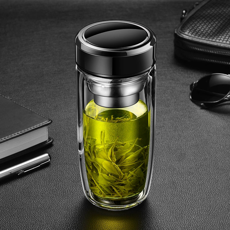 Double-Wall Glass Tea Infuser Bottle with 304 Stainless Steel Filter, 400/500ML