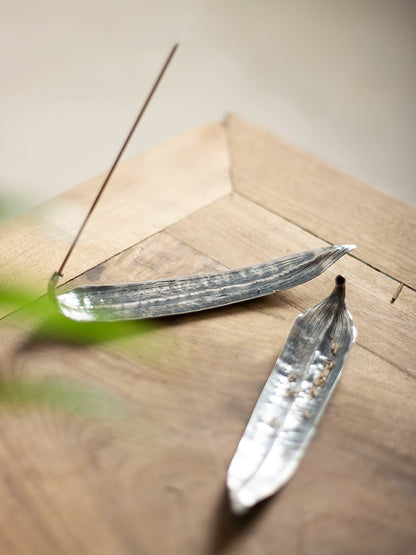 Silver Bamboo Leaf Incense Holder - 999 Fine Silver Handcrafted