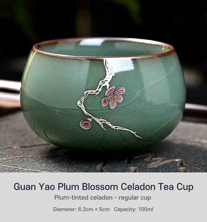 Guan Yao Plum Blossom Celadon Tea Cup-Plum-tintedceladon-regualrcup