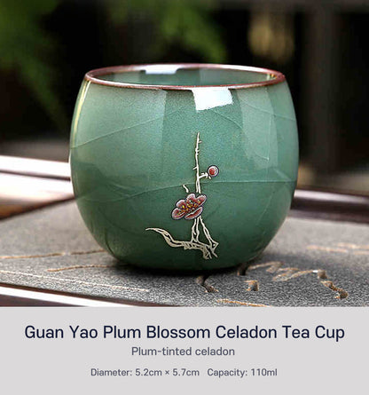 Guan Yao Plum Blossom Celadon Tea Cup-Plum-tinted celadon