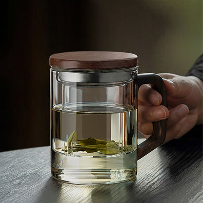 Zen Brew Master: Double-Wall Glass Tea Infuser with Elegant Wooden Handle