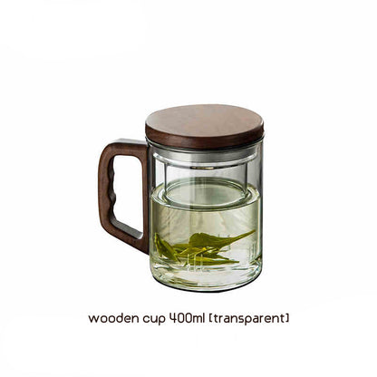 Zen Brew Master: Double-Wall Glass Tea Infuser with Elegant Wooden Handle